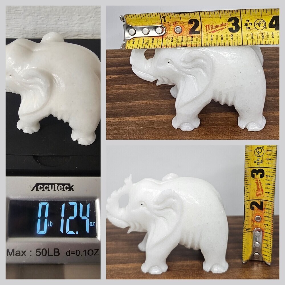 Hand Carved Natural White Stone Elephant Figurine Statue Trunk Up Good Luck 3.5" - Picture 7 of 7